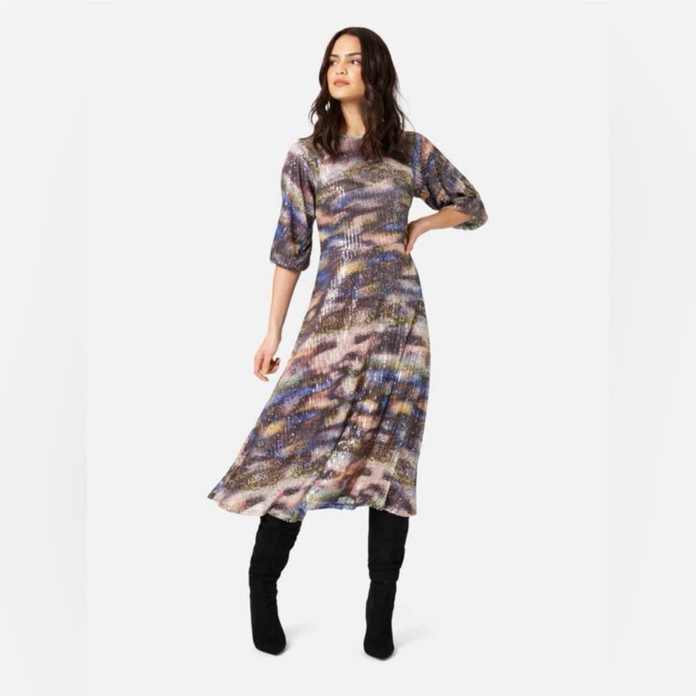 NWT TRAFFIC PEOPLE DRAPE MIDI MULTI-COLORED SEQUIN DRESS SIZE M